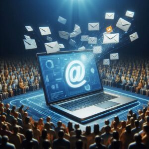 Representação visual de uma campanha de email marketing sendo enviada.