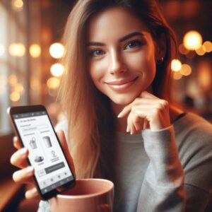 Usuária navegando em um site otimizado pelo celular com fluidez.