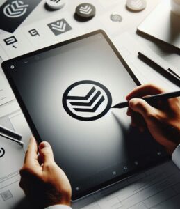 Processo de criação de logotipo minimalista para marca.