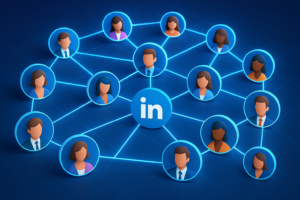 Representação visual de conexões e networking no LinkedIn.