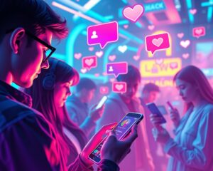 Representação artística da interação dos usuários em redes sociais.