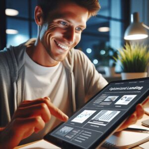 Pessoa interagindo com uma landing page otimizada