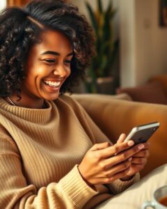 Cliente abrindo um e-mail de uma campanha promocional no celular, demonstrando engajamento.