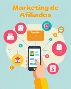 Conceito visual sobre o funcionamento do marketing de afiliados.