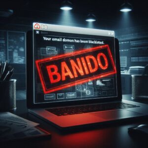 Símbolo de alerta sobre um domínio de e-mail bloqueado. - (Erros E-mail Marketing)