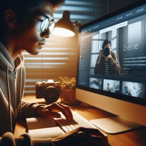 Usuário navegando com interesse por um site empresarial bem estruturado.