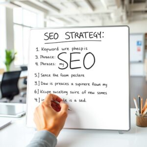 Planejamento de estratégias SEO com uma tabela de planejamento.