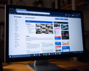 Tela de computador com uma página de site desorganizada e difícil de navegar.