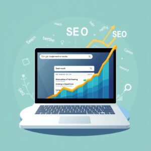 Estratégia de SEO e otimização de site com gráfico e análise digital.