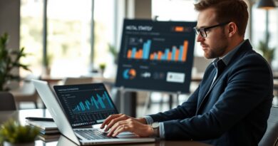 Profissional de Marketing analisando estratégias de marketing digital.