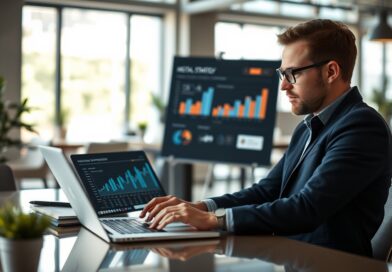 Profissional de Marketing analisando estratégias de marketing digital.