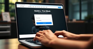 Representação visual de um visitante inserindo seu e-mail em uma landing page para receber um material gratuito.