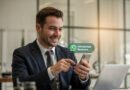Empresário utilizando o WhatsApp Business para atendimento profissional.
