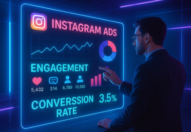 Profissional analisando dados de anúncios no Instagram.
