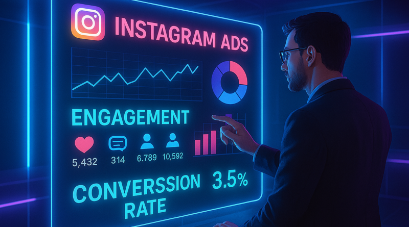 Profissional analisando dados de anúncios no Instagram.