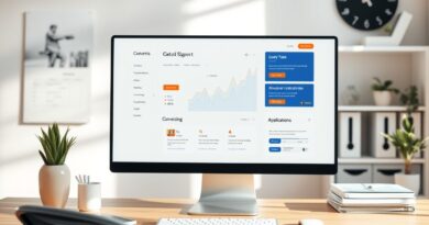 Ambiente digital estratégico com elementos de um site profissional